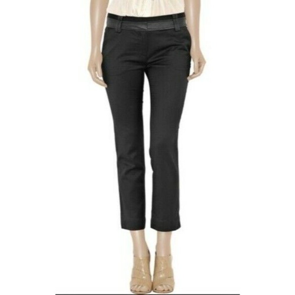 Elizabeth And James Clyde Pants Size 2 Leather Trim Stretch Wool Black B79